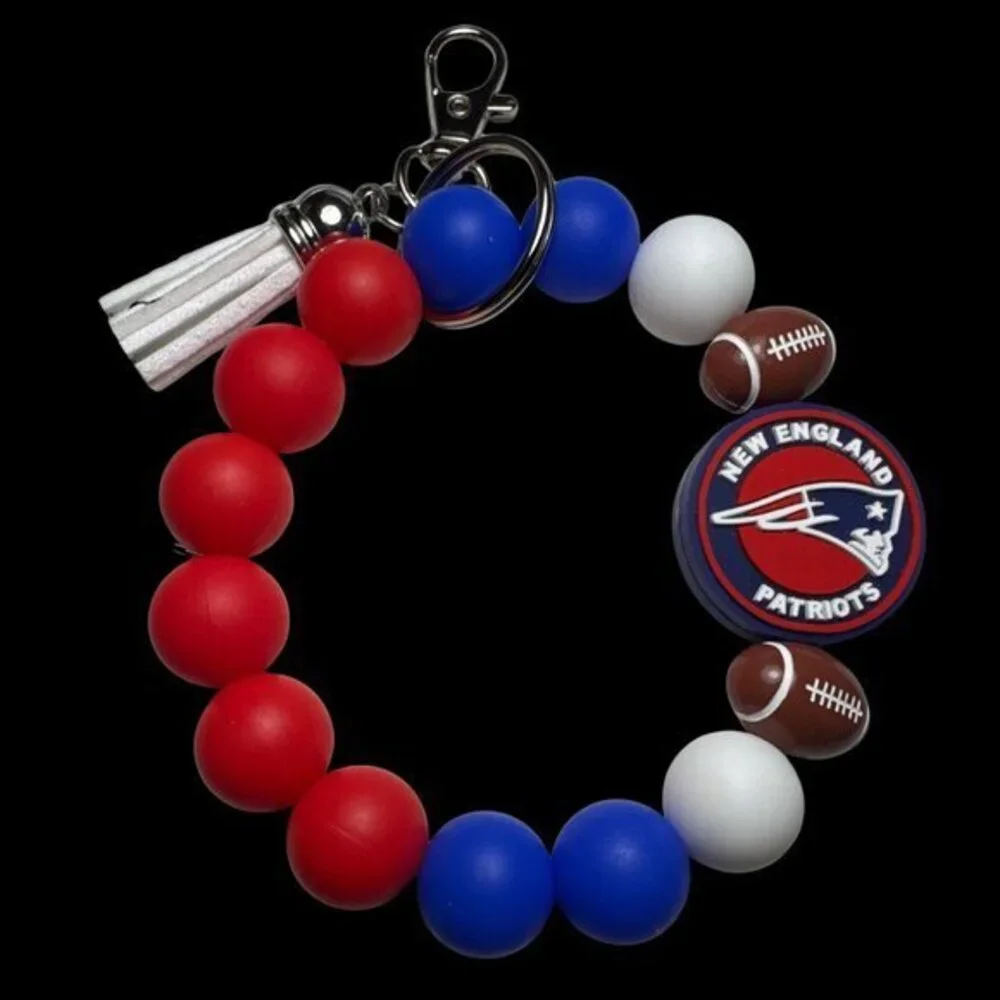 New England Patriots Football Stretchy Silicone Bracelet Wristlet Mama Keychain